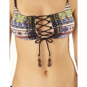 NEW Anne Cole Bikini TOP XS Multicolor Padded Tie and Lace Detail